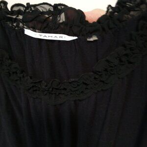 T Tahari Black Cap Sleeve Ruffle Neck Top